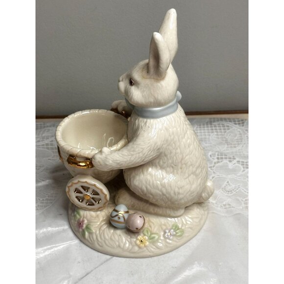 Two 2004 Lenox Fine Ivory Easter Bunny Egg Cup Basket Spring Tulips - Picture 6 of 14